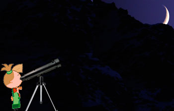niña mirando la Luna con telescopio